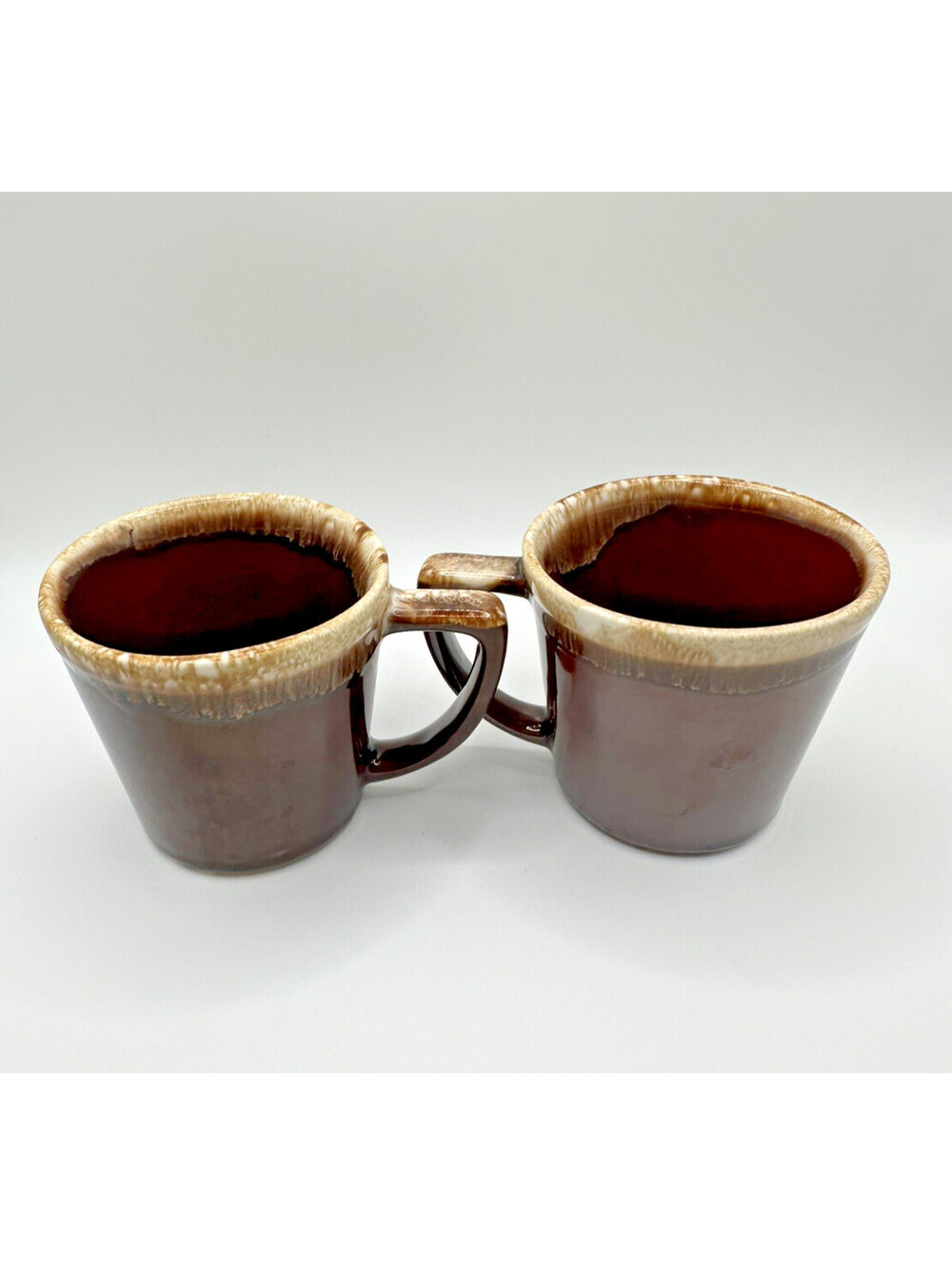Vtg MCCOY USA BROWN DRIP GLAZE COFFEE MUGS CUPS D HANDLE  Set of 2